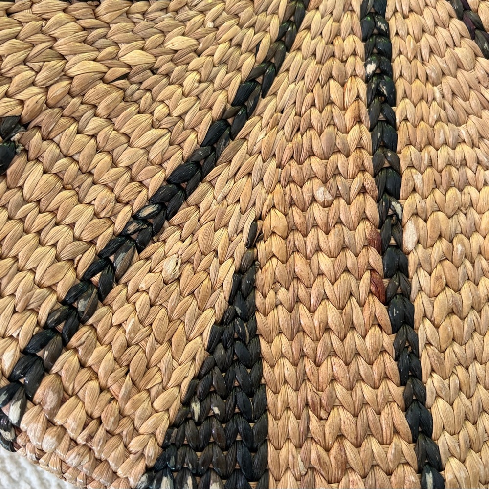 Semi-Circle Sunrise Neutral Striped Straw Handbag - Picture 6 of 6